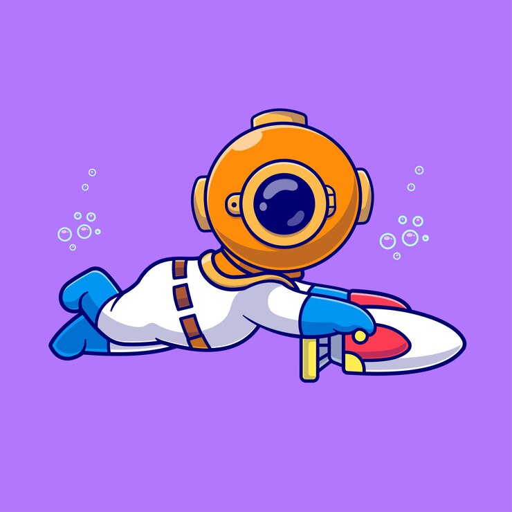Free Vector cute diver driving little rocket cartoon vector icon illustration science technology isolated flat