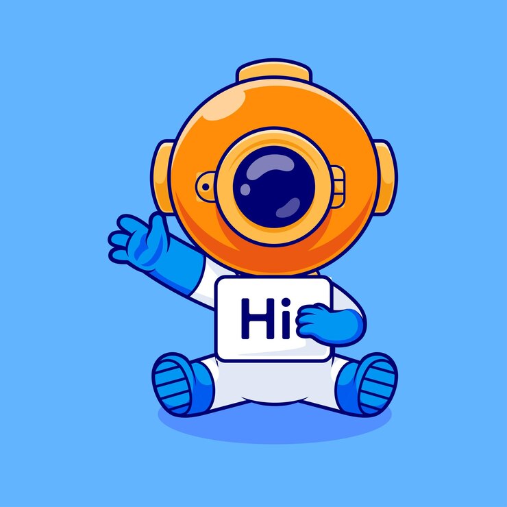 무료 Vector 귀여운 다이버 hi banner 만화  ⁇ 터 아이콘 일러스트레이션 과학 자연 아이콘 개념 고립