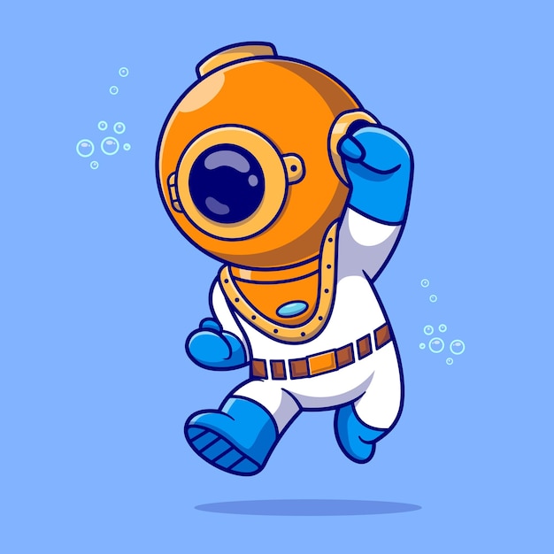 Cute Diver Jumping In Ocean Cartoon Vector Icon Illustration. Science Nature Icon Concept Isolated