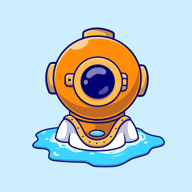 Cute Diver On Ocean Cartoon Vector Icon Illustration. Science Nature Icon Concept Isolated Premium