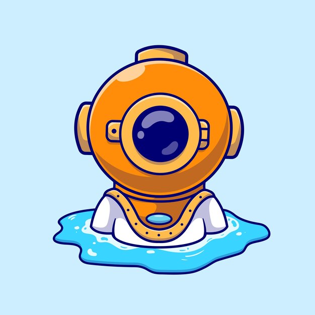 Cute Diver On Ocean Cartoon Vector Icon Illustration. Science Nature Icon Concept Isolated Premium