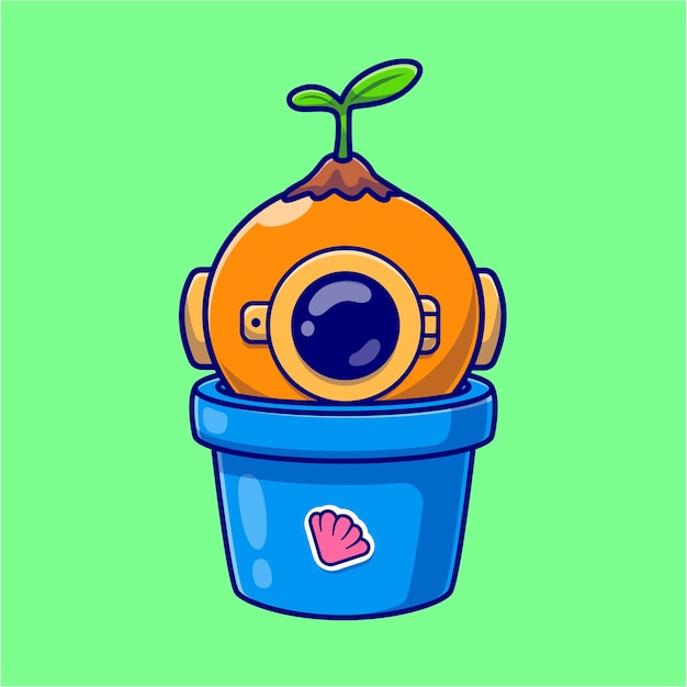 Free vector cute diver plant in pot cartoon vector icon illustration science nature icon isolated flat vector