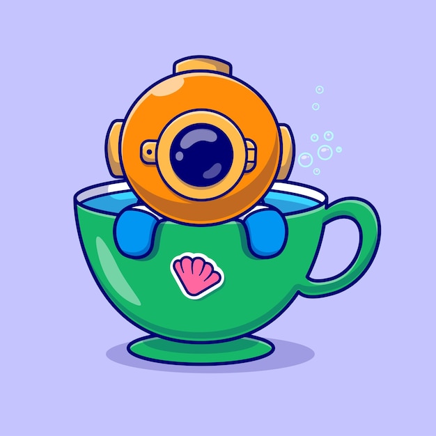 Free vector cute diver soaking in cup cartoon vector icon illustration science drink icon isolated flat vector