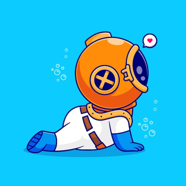 Cute diver stretching cartoon vector icon illustration science sport icon concept isolated flat