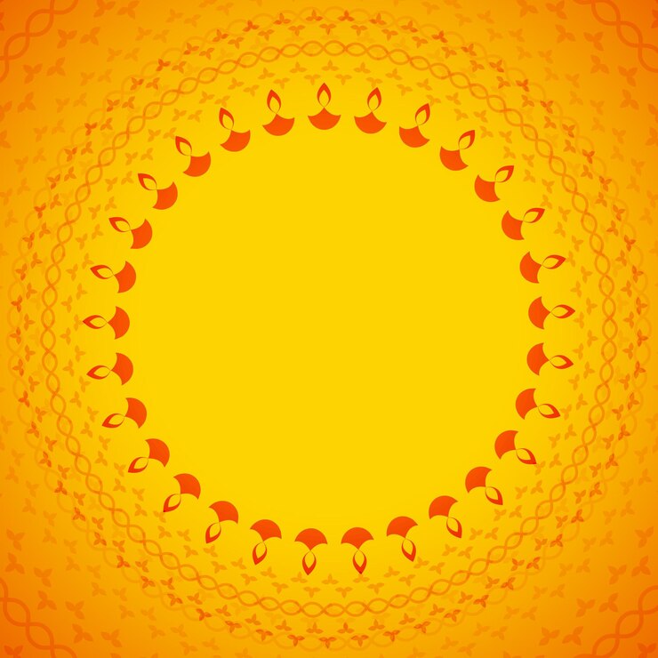 मुफ़्त वेक्टर cute diwali diya circular frame yellow background with text space