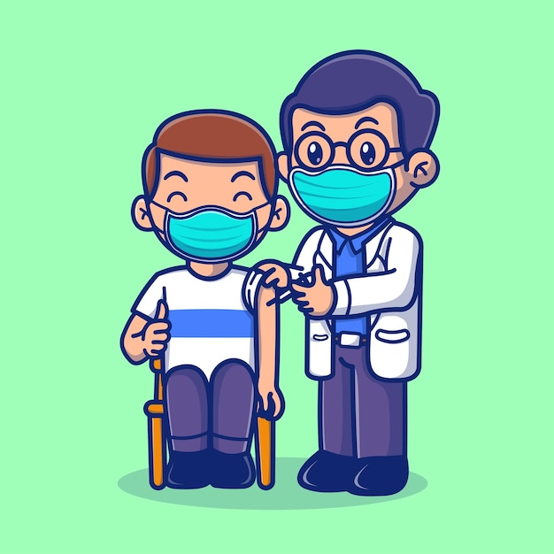 Cute Doctor Injecting Male patient Cartoon Vector Icon Illustration People Healthcare Icon Isolated