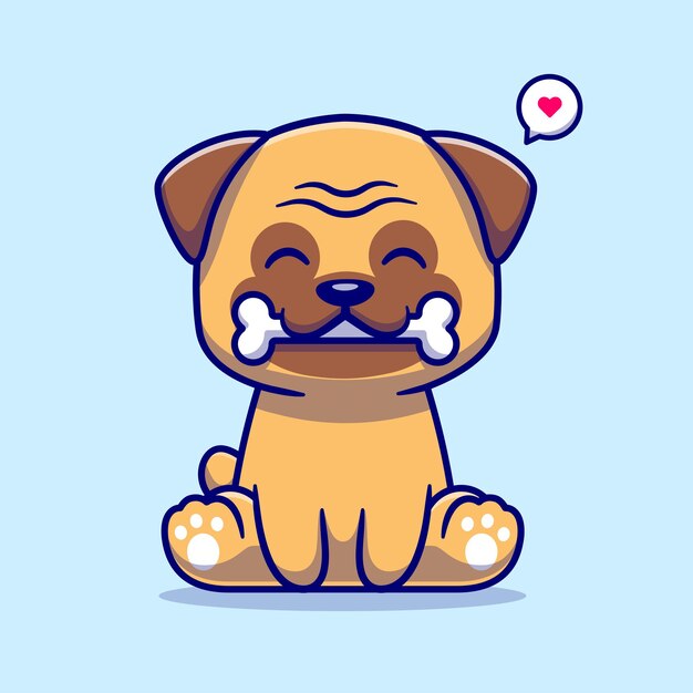 Cute Dog Bite Bone Cartoon Vector Icon Illustration. Animal Food Icon Concept Isolated Premium Vector. Flat Cartoon Style