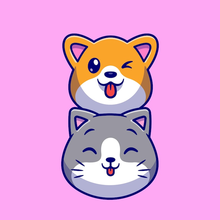 無料Vector かわいい犬と猫の漫画ベクトルアイコンイラスト。動物の野生動物のアイコンの概念は、プレミアムベクトルを分離しました。フラット漫画スタイル