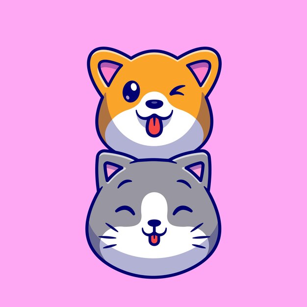 Cute Dog And Cat Cartoon Vector Icon Illustration. Animal Wildlife Icon Concept Isolated Premium Vector. Flat Cartoon Style