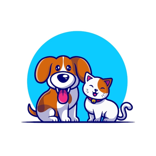 Free vector cute dog and cat friend cartoon