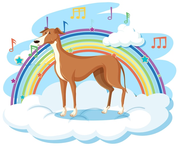 Vettore gratuito simpatico cane sulla nuvola con arcobaleno