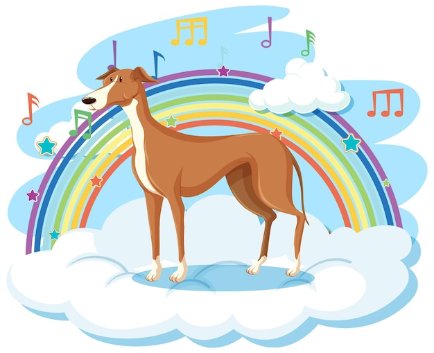 Free vector cute dog on the cloud with rainbow