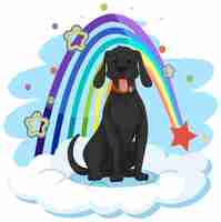 Free vector cute dog on the cloud with rainbow