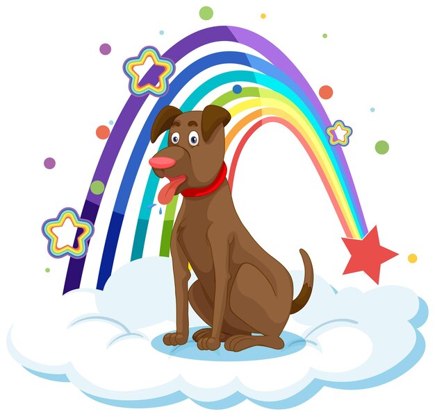 Cute dog on the cloud with rainbow