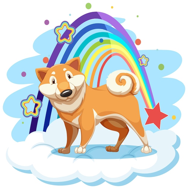 Free vector cute dog on the cloud with rainbow