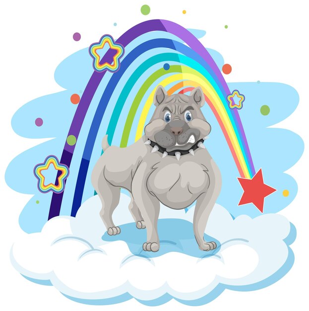 Cute dog on the cloud with rainbow