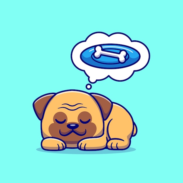 Cute Dog Dream Bone Cartoon Vector Icon Illustration. Animal Nature Icon Concept Isolated Premium Vector. Flat Cartoon Style