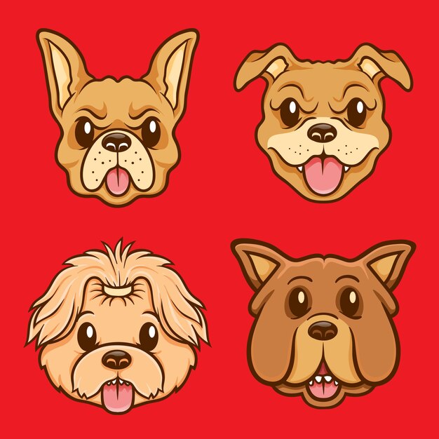 かわいい犬の顔のイラスト 犬の顔の品種 分離された動物の概念 プレミアムベクター