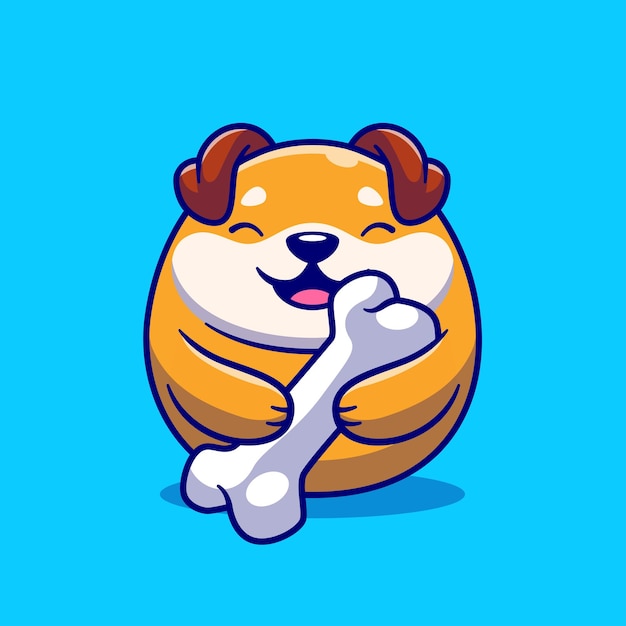 Cute Dog Holding Bone Cartoon Vector Icon Illustration Animal Nature Icon Concept Isolated Premium