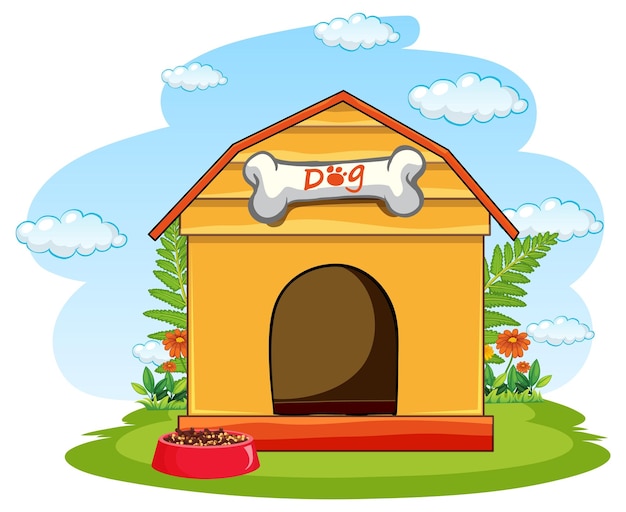 Cute dog house in garden