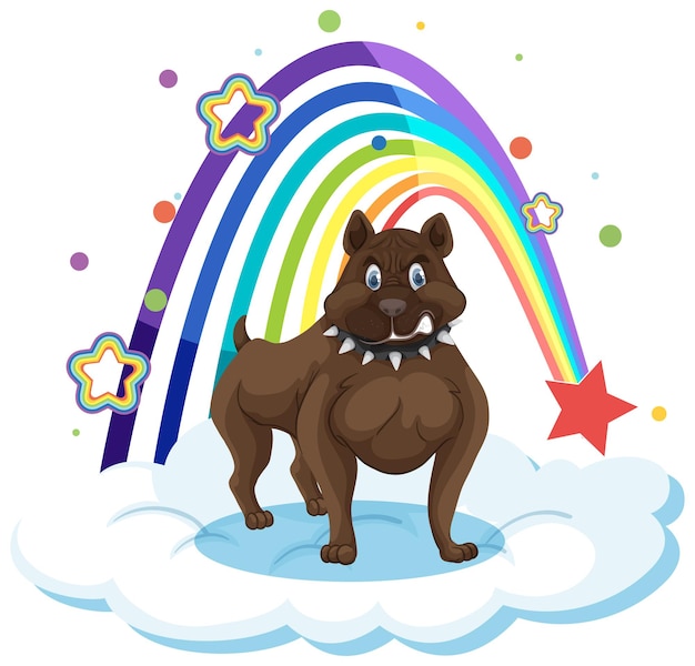 無料ベクター 虹と雲の上のかわいい犬