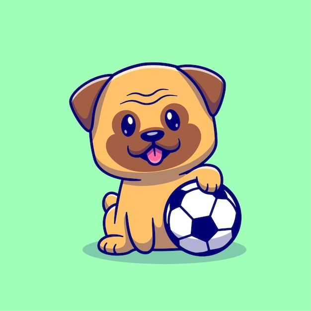 Симпатичная собака, играющая в мяч, векторная икона мультфильма . Изолированная концепция иконы спорта животных Premium вектор. Плоский мультяшный стиль