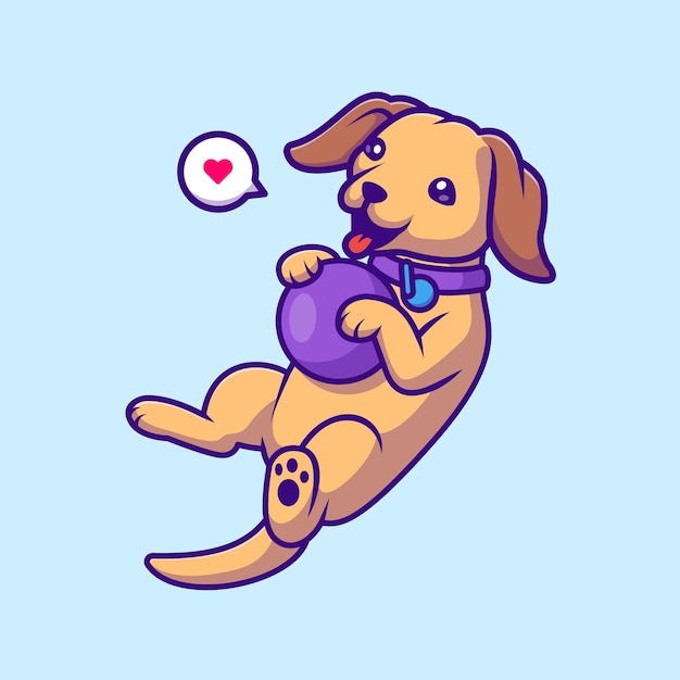 Cute Dog Playing Ball Cartoon Vector Icon Illustration Animal Sport Icon Concept Isolated Premium