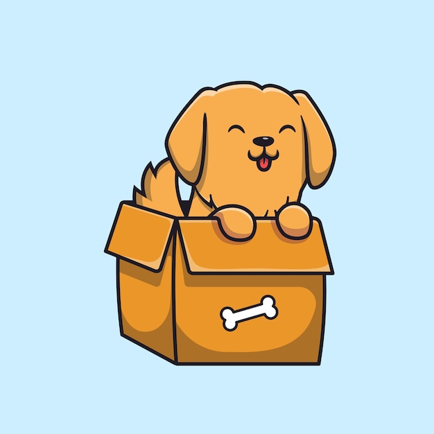 Free vector cute dog playing in box cartoon