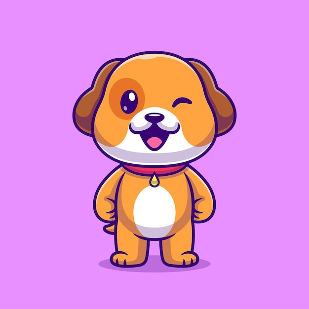 Симпатичная собака, стоящая на векторной иконе мультфильма. Изолированная плоская карикатура на животных