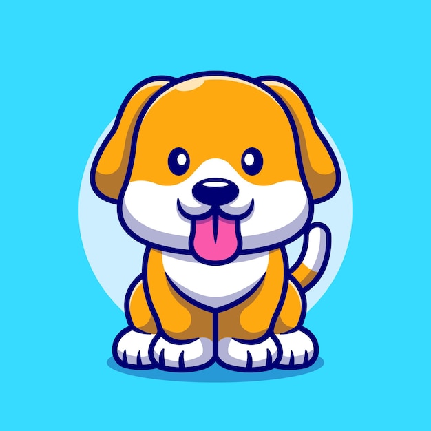 Cute dog sticking her tongue out cartoon icon illustration.