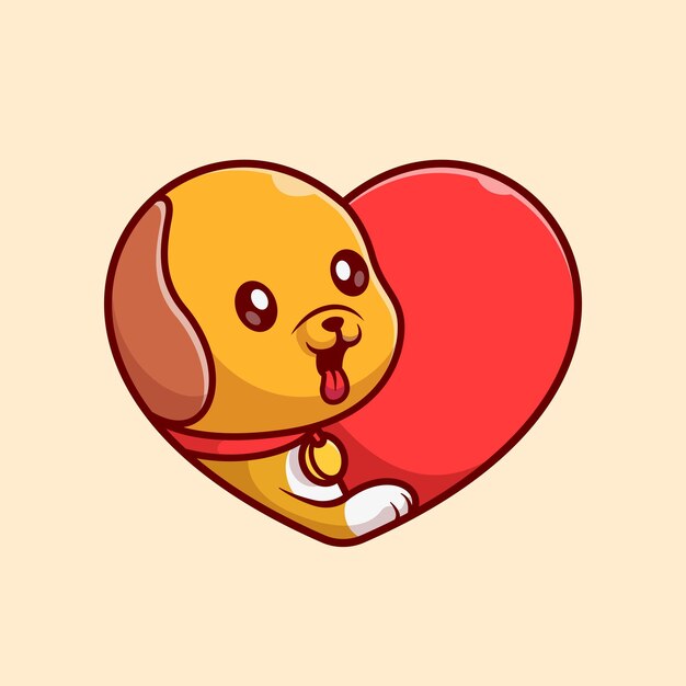 사랑 마음 만화 벡터 아이콘 일러스트와 함께 귀여운 강아지입니다. 동물의 자연 아이콘 개념 절연 플랫