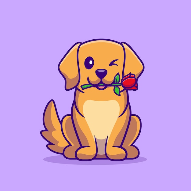 Cute Dog With Rose Flower Cartoon Illustration