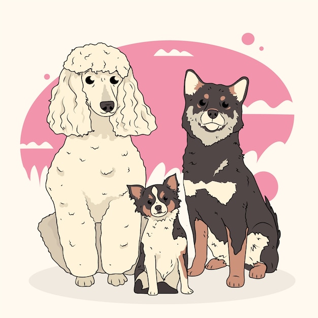 Free vector cute dogs sitting together