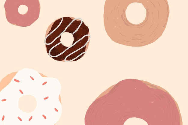 Free vector cute donut patterned background vector in pink cute hand drawn style