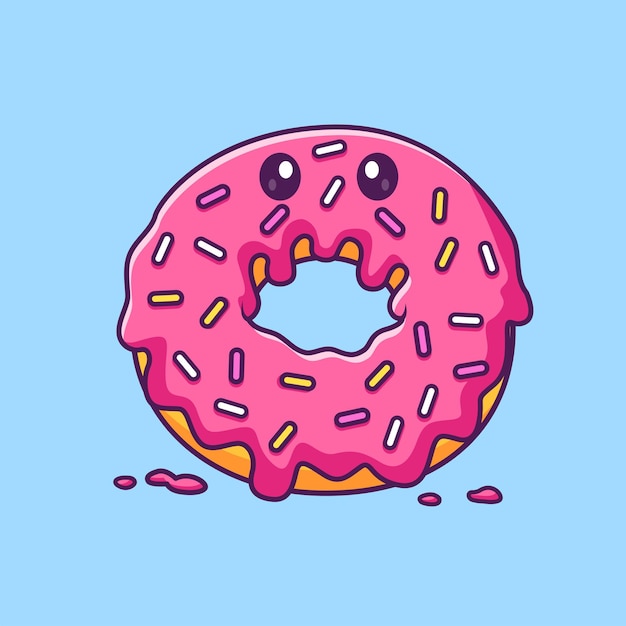 Free vector cute donut strawberry melted cartoon vector icon illustration. food object icon concept isolated