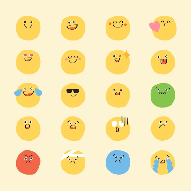 Cute doodle emoticon vector set digital sticker