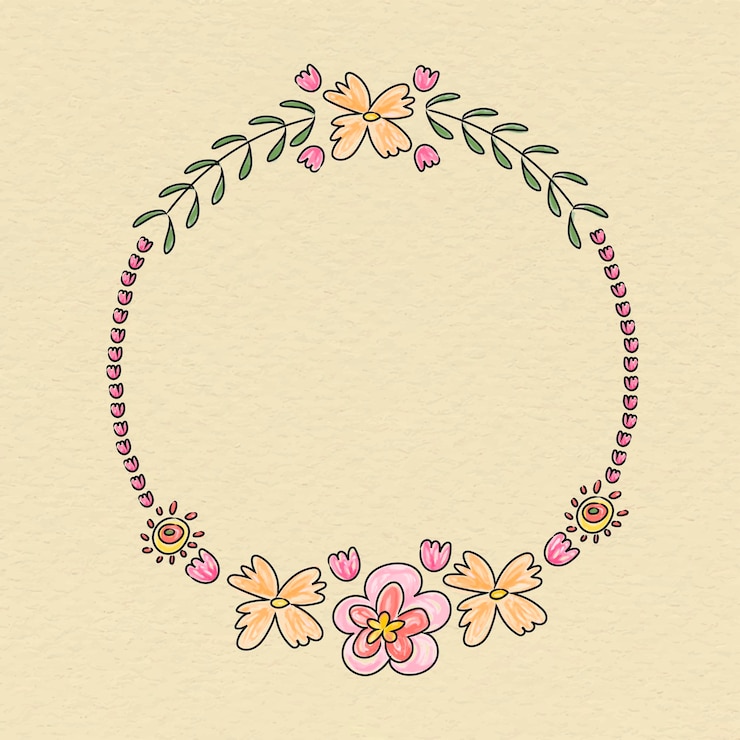 Free Vector cute doodle floral wreath vector