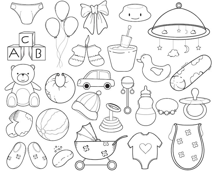 Free Vector cute doodle illustration of baby nursery and newborn stuff