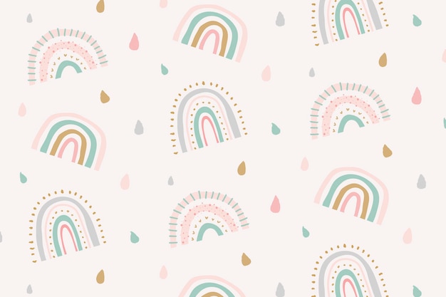 Free vector cute doodle pattern rainbow background vector