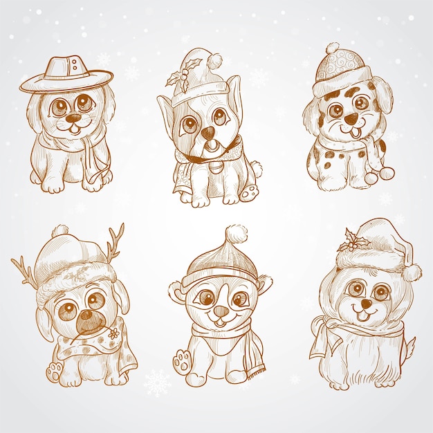 Free vector cute doodle puppy for christmas with hand draw sketch design