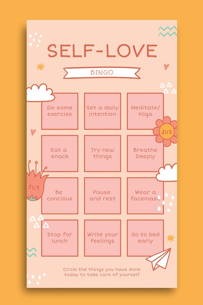 Free vector cute doodle self-love bingo instagram story