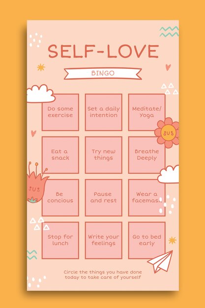 Cute doodle self-love bingo instagram story