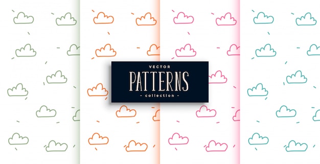 Free vector cute doodle style clouds patterns set of four