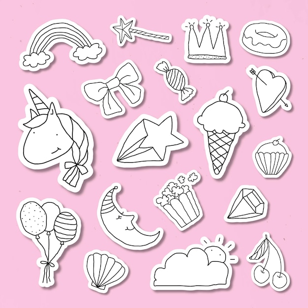 Free vector cute doodle style journal sticker with a white border set on a pink background vector