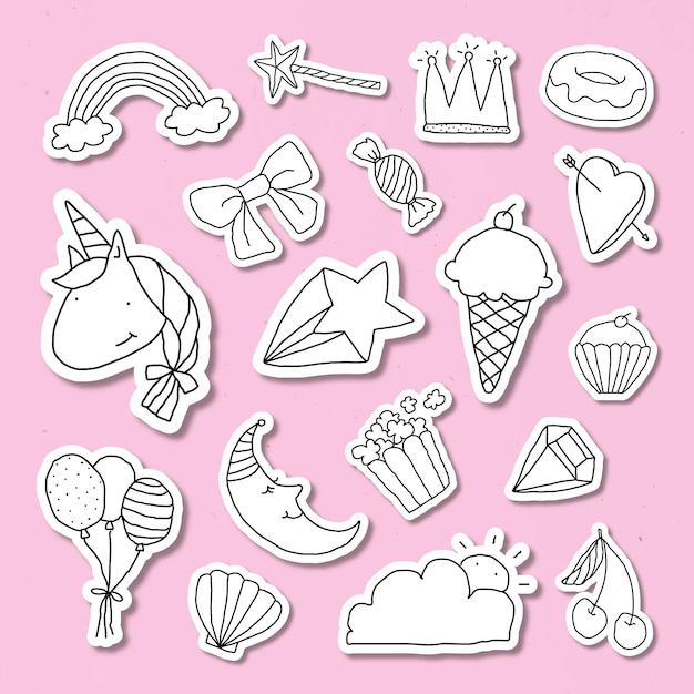 Cute doodle style journal sticker with a white border set on a pink background vector