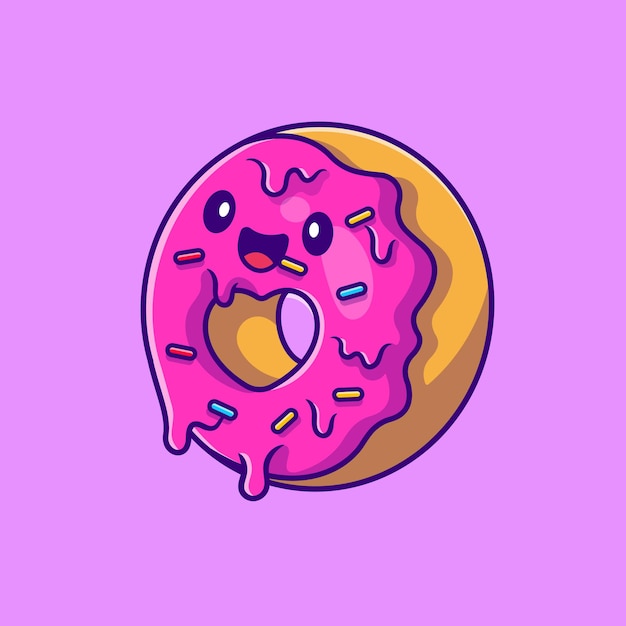 Cute Doughnut Flying Cartoon Illustration. Flat Cartoon Style