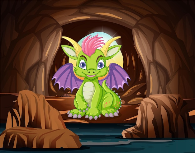 Free vector cute dragon in the cave