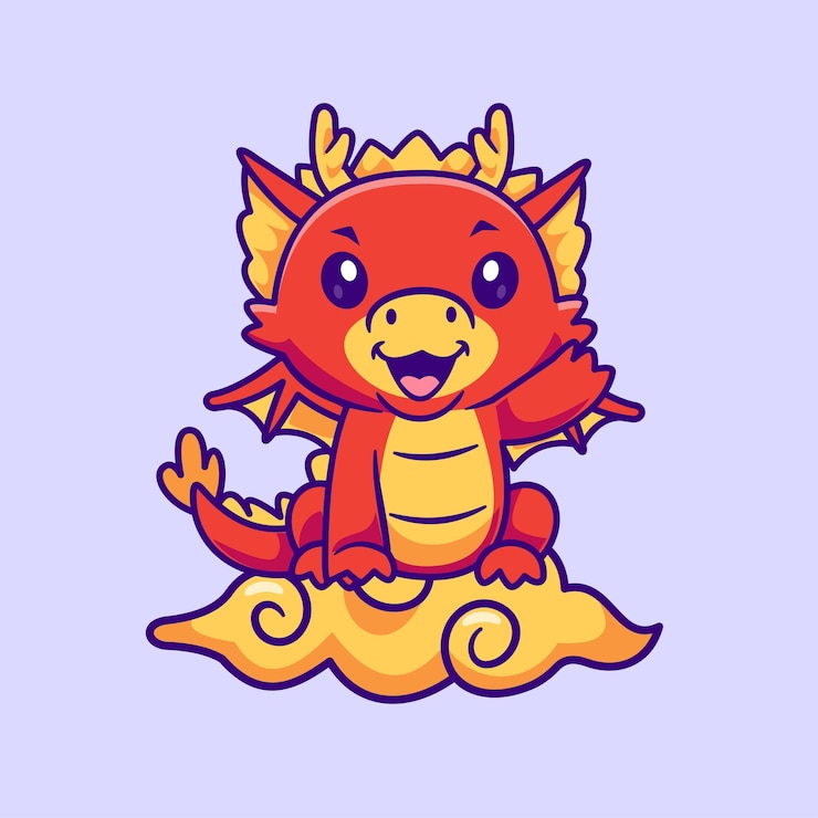 Free Vector cute dragon on cloud cartoon vector icon illustration animal holiday icon isolated flat vector