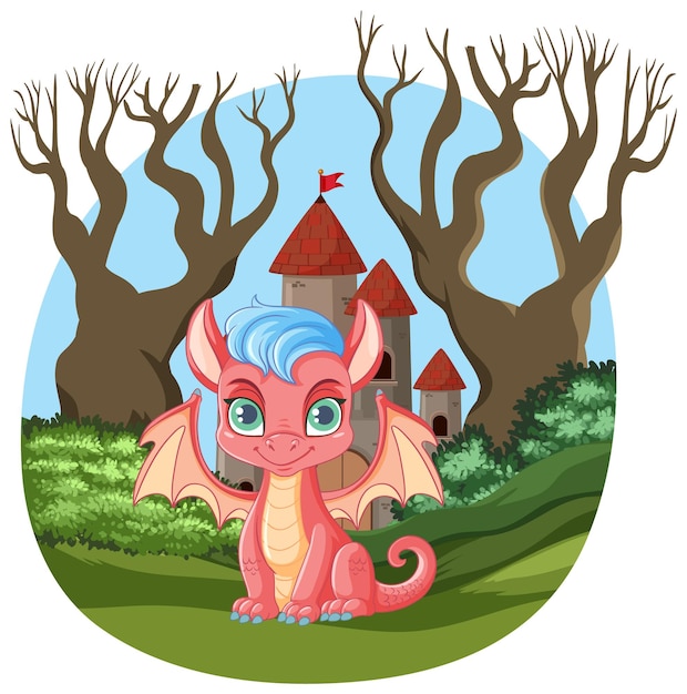 Free vector cute dragon in the forest scene