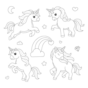 Cute drawing cartoon unicorn coloring page